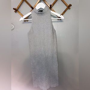 Vintage Bebe metallic silver bodycon futuristic sleeveless dress